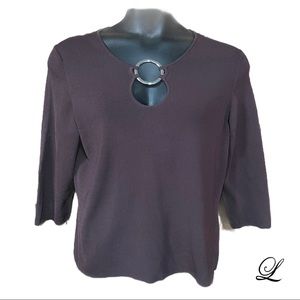 New York Aspects Brown Ribbed Top 3/4 Sleeve Plus Size XXL